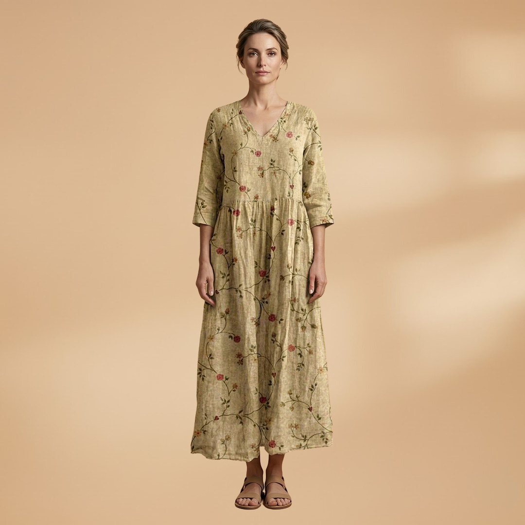 Dames Zomerjurk met V-Hals – Losvallende Pasvorm met Bloemenprint