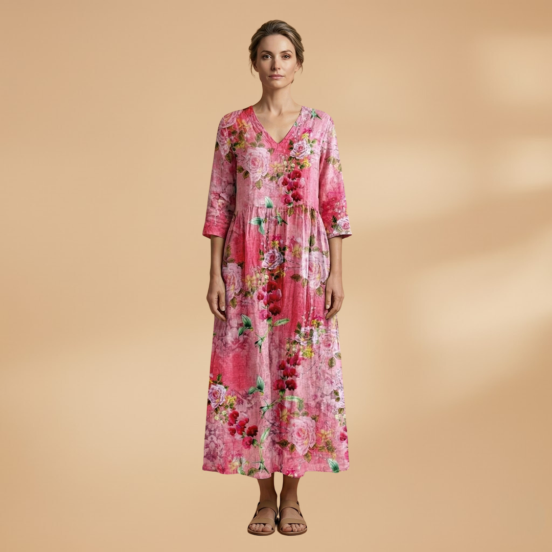 Dames Zomerjurk met V-Hals – Losvallende Pasvorm met Bloemenprint