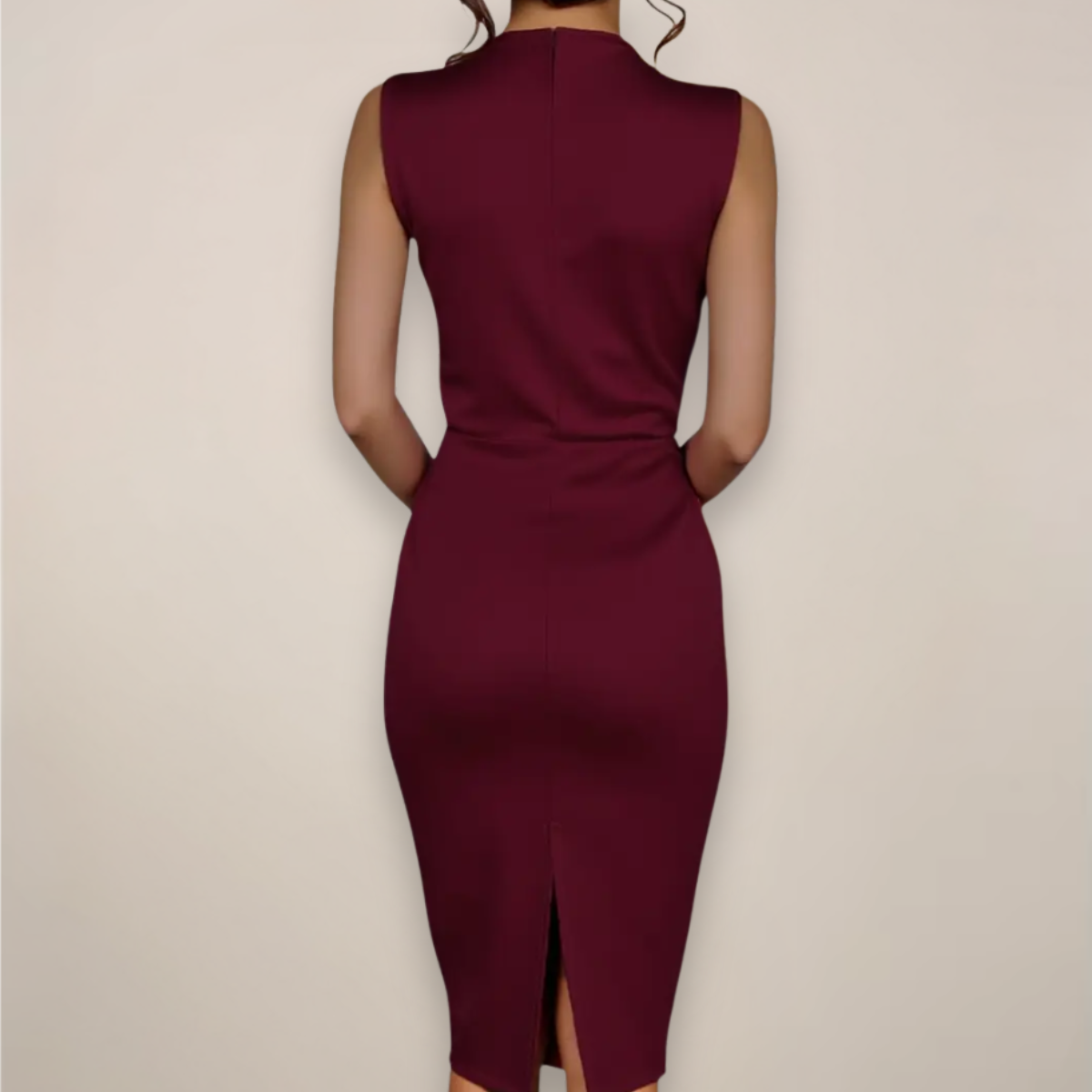 Dames Mouwloze Midi Zomerjurk – Hoge Hals en Gerimpelde Taille