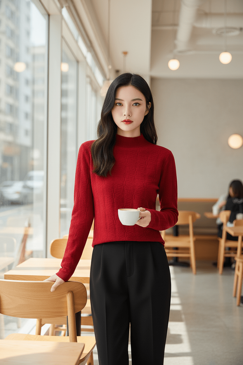 Dames Trui met Fijne Textuur en Mockneck | Slim Fit & Tijdloze Elegantielook