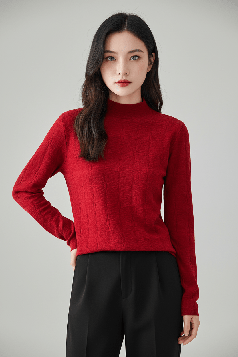 Dames Trui met Fijne Textuur en Mockneck | Slim Fit & Tijdloze Elegantielook