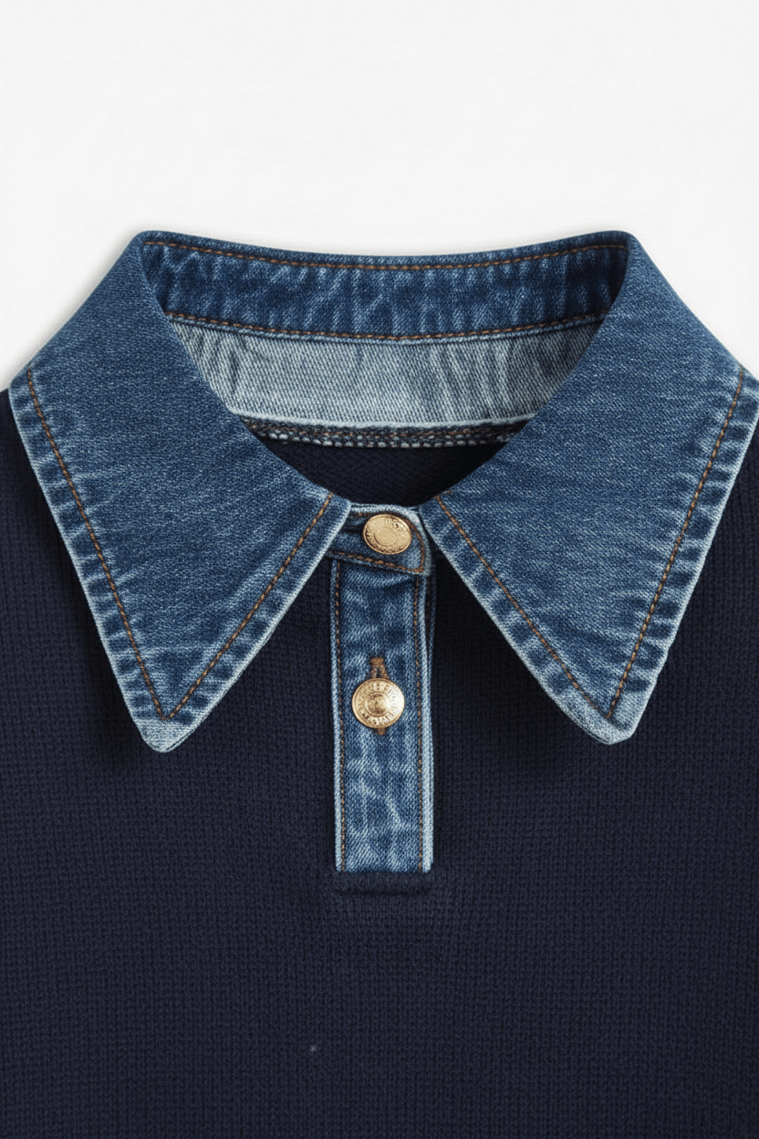 Dames Trui met Denim Kraag | Relaxed Fit & Gelaagde Look