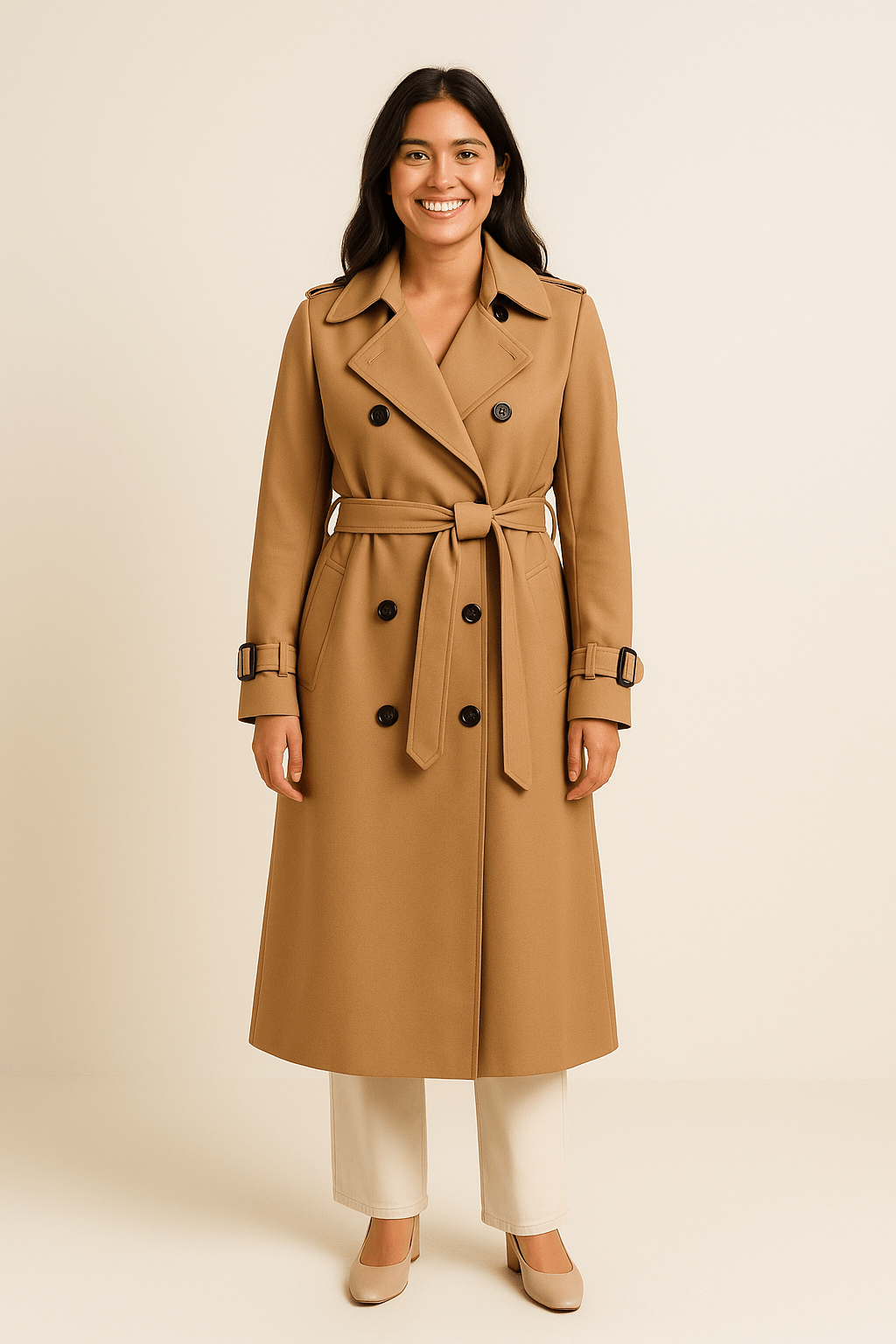 Dames trenchcoat | Dubbel­rij knopen met ceintuur en klassieke pasvorm