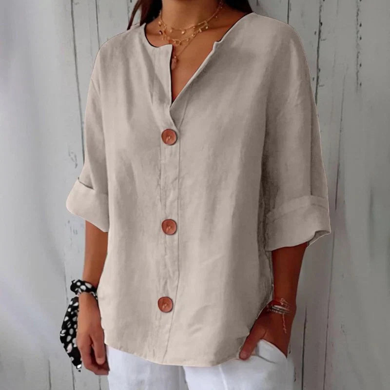 Dames V-Hals Blouse - Luchtige Blouse met Korte Mouwen voor Zomer