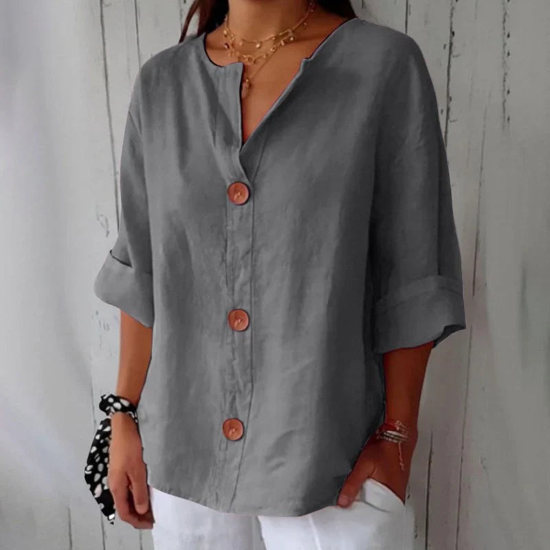 Dames V-Hals Blouse - Luchtige Blouse met Korte Mouwen voor Zomer
