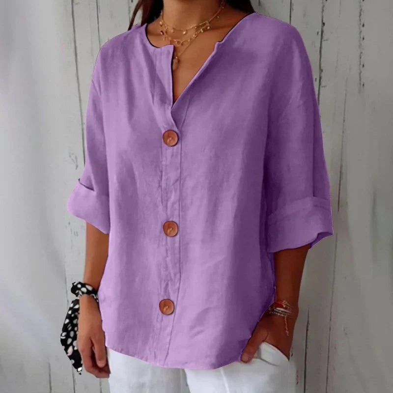 Dames V-Hals Blouse - Luchtige Blouse met Korte Mouwen voor Zomer