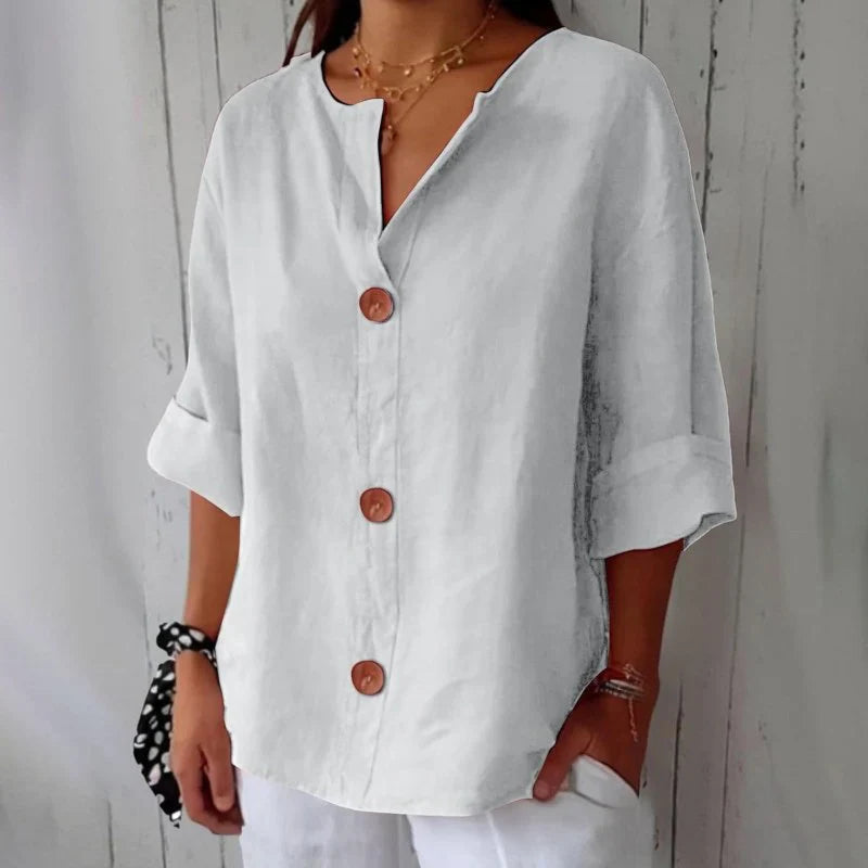 Dames V-Hals Blouse - Luchtige Blouse met Korte Mouwen voor Zomer