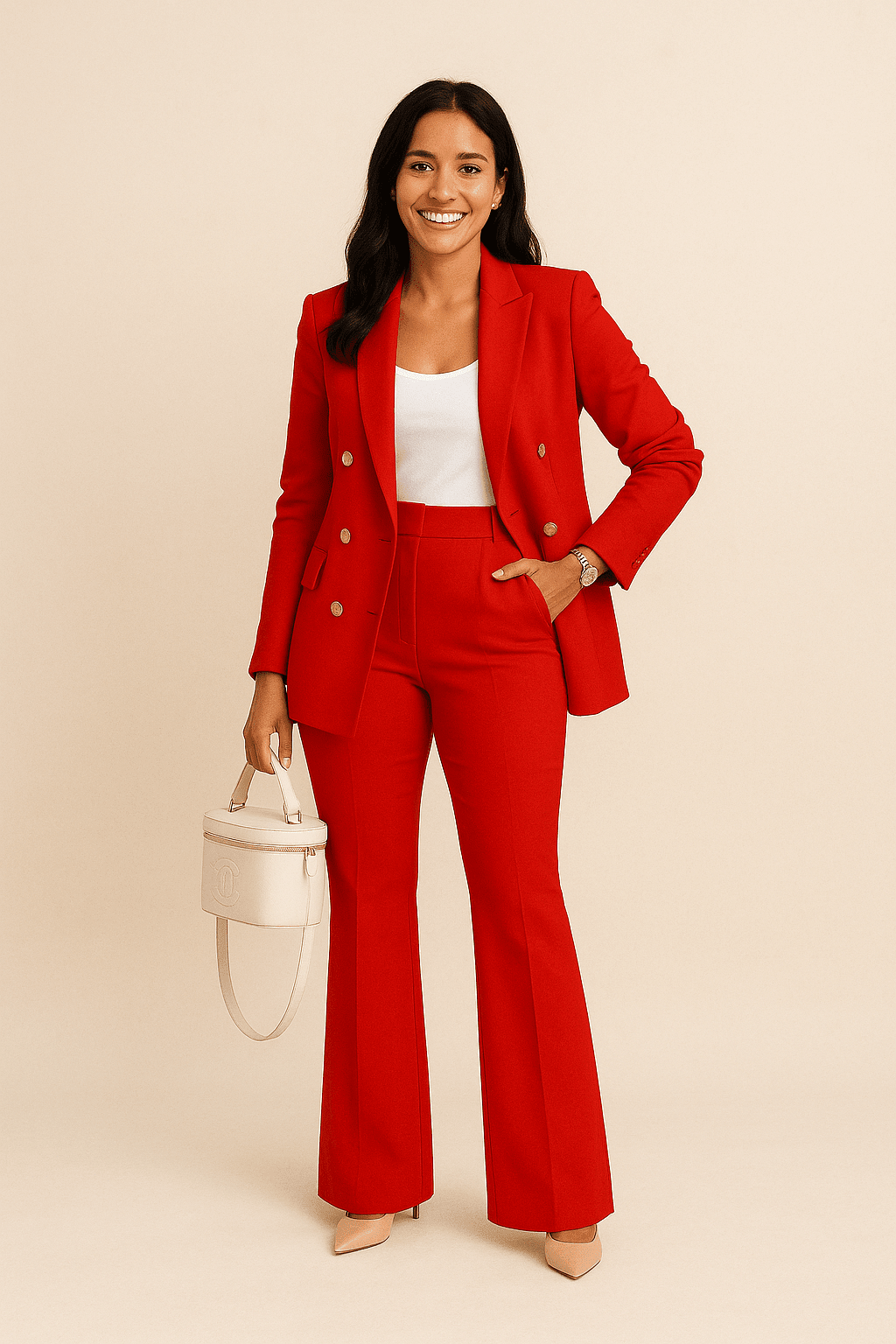 Dames blazer set | 2 - delige set met getailleerde pasvorm en stijlvolle look - De Mode OutletASL-BLAZ-RED-S-5492