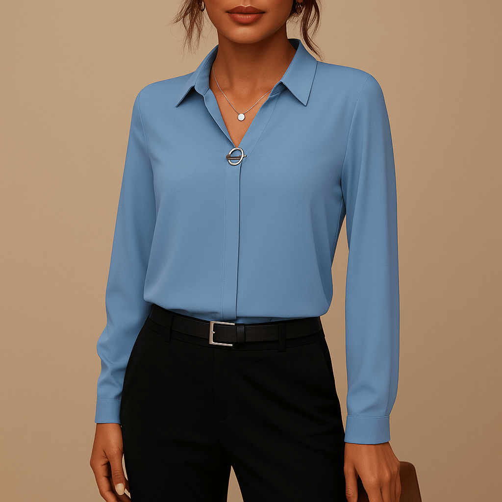 Dames Effen Blouse met Klassieke Kraag | Tijdloze stijl met vrouwelijke pasvorm - De Mode OutletDWOD2-QP680051