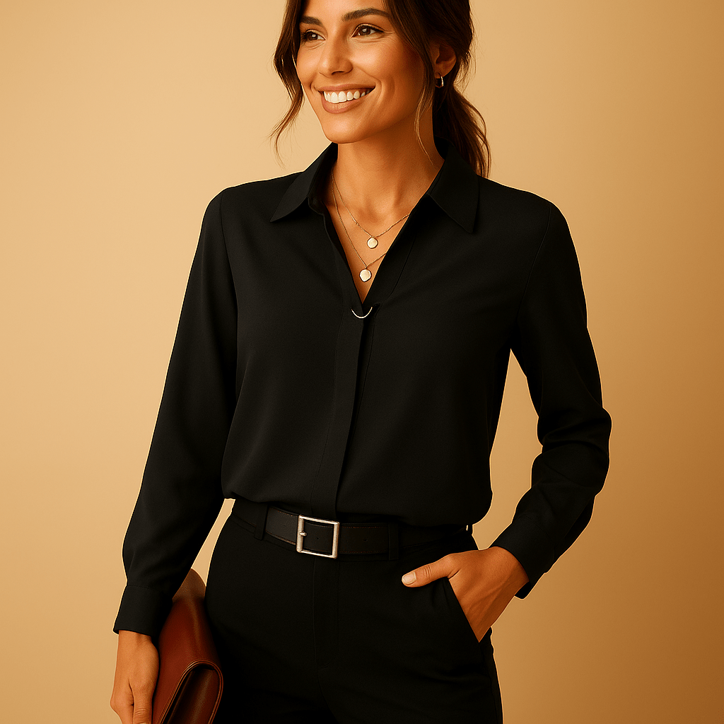 Dames Effen Blouse met Klassieke Kraag | Tijdloze stijl met vrouwelijke pasvorm - De Mode OutletDWOD2-QP680011