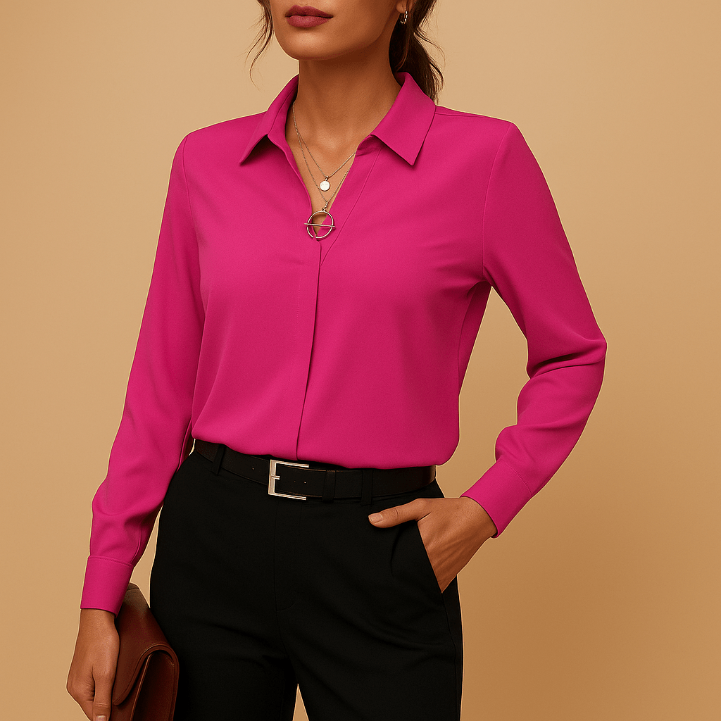 Dames Effen Blouse met Klassieke Kraag | Tijdloze stijl met vrouwelijke pasvorm - De Mode OutletDWOD2-QP680026