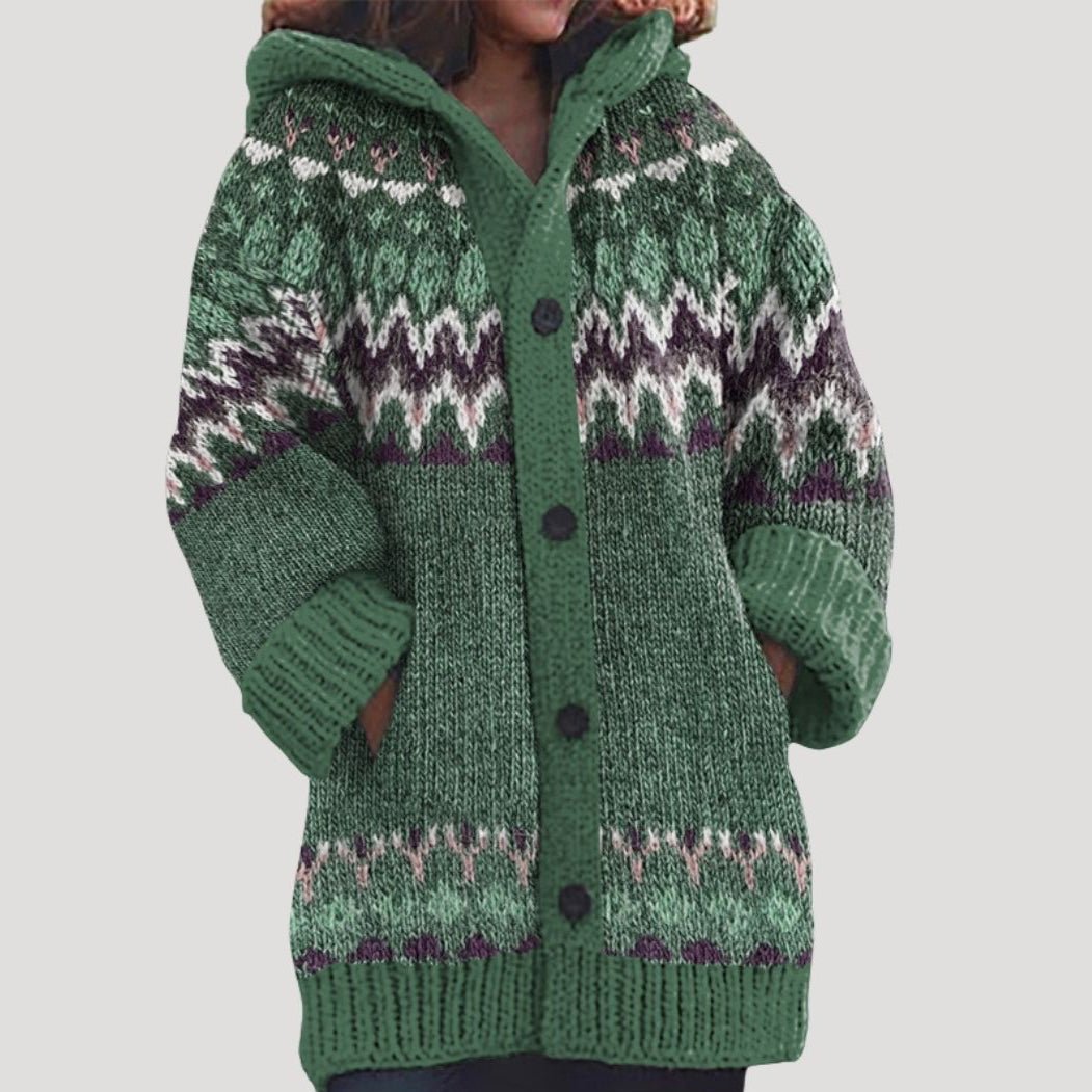 Dames Gebreid Vest met Fair Isle Patroon | Warm en Comfortabel voor de Winter - De Mode OutletWomen’s fair isle chunky knit patterned cardigan-Green-8 (S)