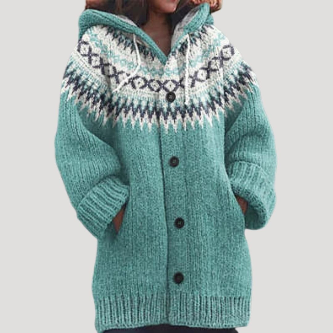 Dames Gebreid Vest met Fair Isle Patroon | Warm en Comfortabel voor de Winter - De Mode OutletWomen’s fair isle chunky knit patterned cardigan-Light Green-8 (S)