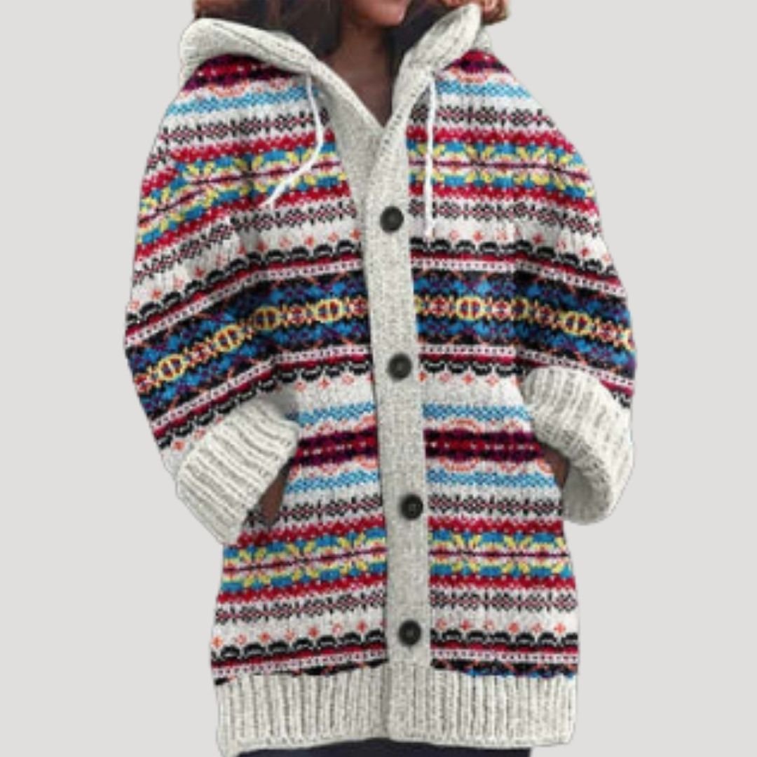 Dames Gebreid Vest met Fair Isle Patroon | Warm en Comfortabel voor de Winter - De Mode OutletWomen’s fair isle chunky knit patterned cardigan-White-8 (S)
