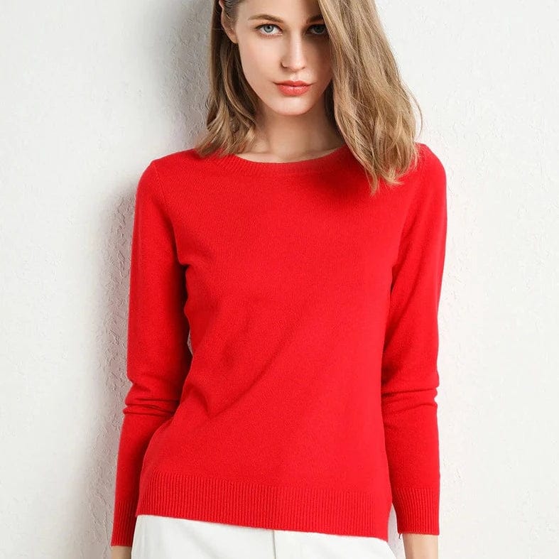 Dames Gebreide Trui met Ronde Hals en Comfortabele Pasvorm - De Mode Outlet00330402337160