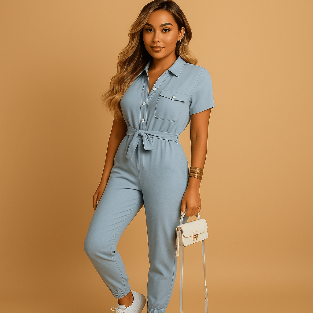 Dames jumpsuit met knoopsluiting | Getailleerd & elegant model - De Mode OutletEB703062