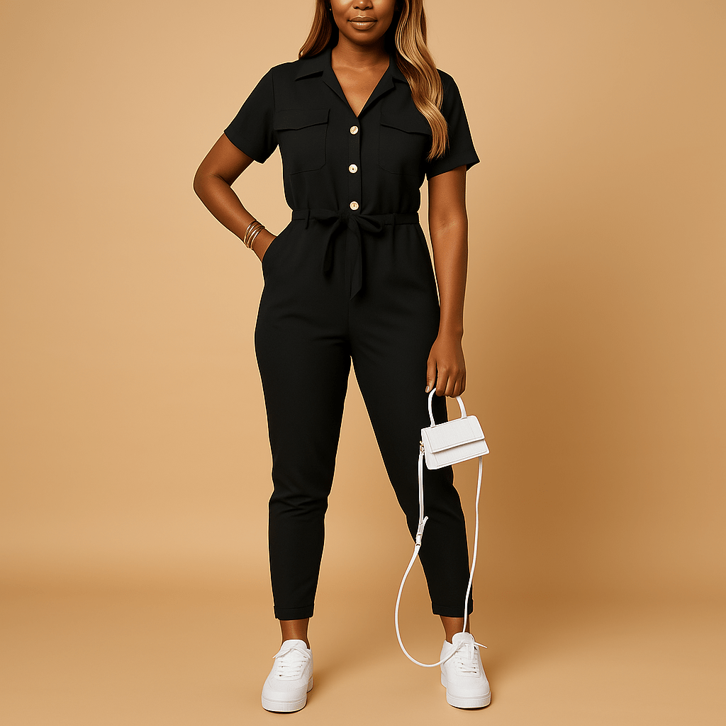 Dames jumpsuit met knoopsluiting | Getailleerd & elegant model - De Mode OutletEB703007