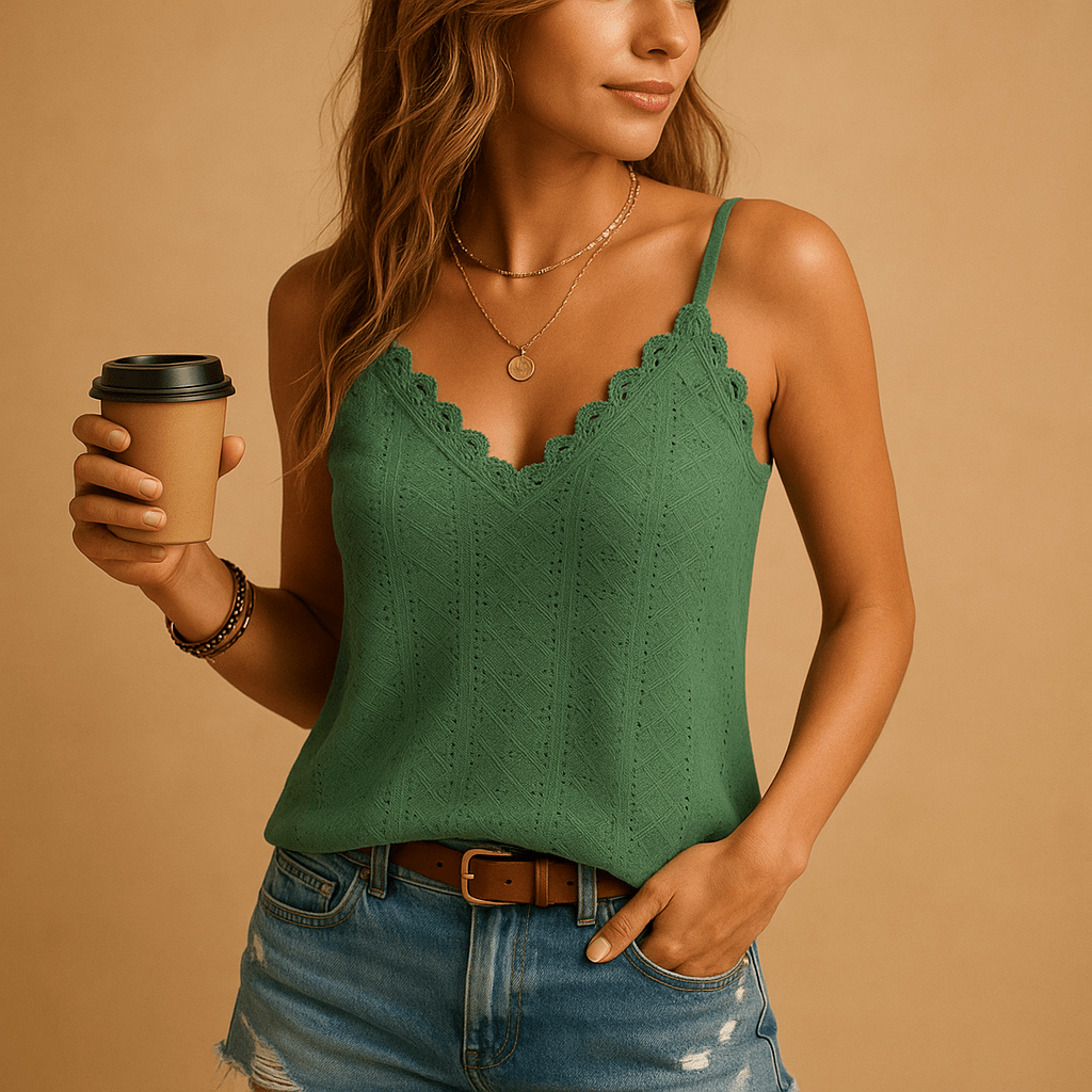 Dames mouwloze top | Elegante V - hals met kantdetails - De Mode Outlet