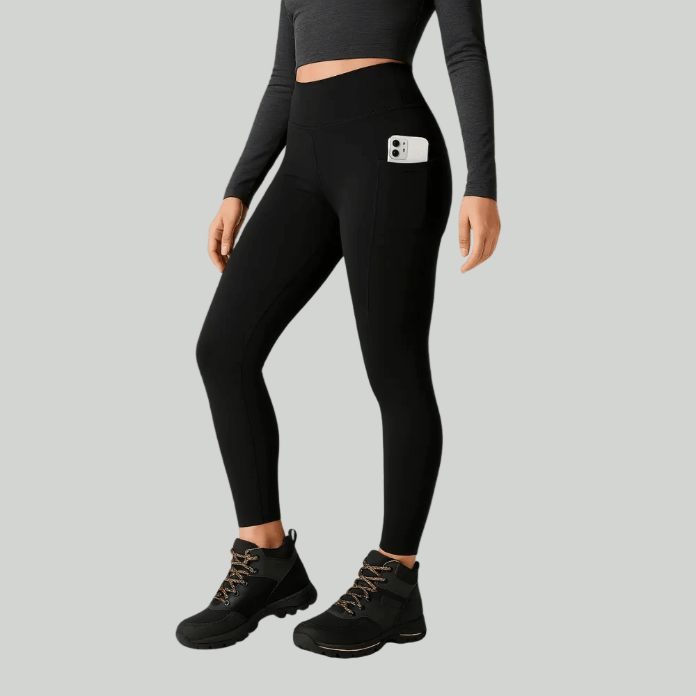 Dames Stretch Hiking Legging – Hoge Taille voor Outdoor Beweging - De Mode OutletBLACK-AZ75N04