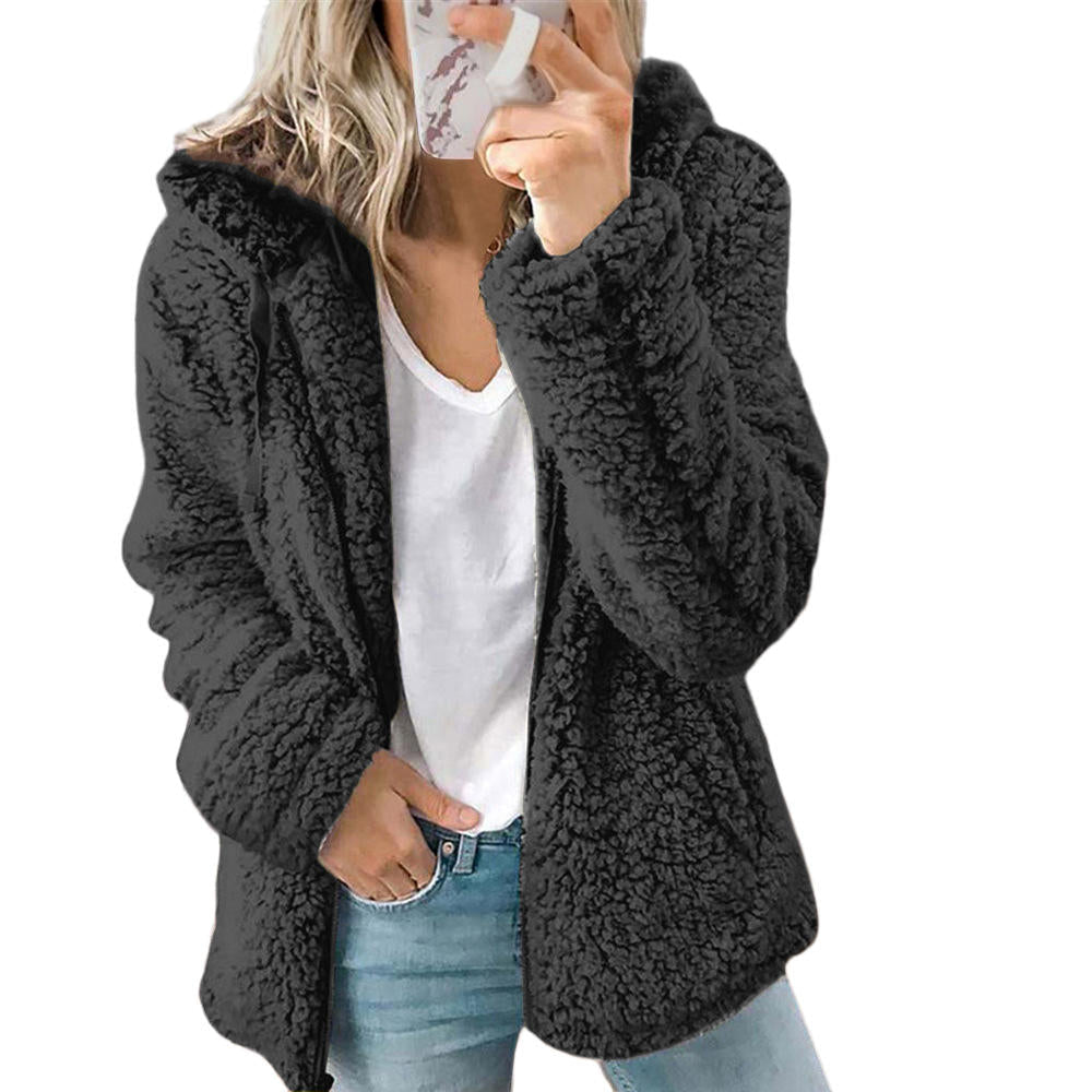Dames Teddy Jack met Capuchon – Zacht, warm en casual stijlvol - De Mode Outlet7662968963158-Zwart/S