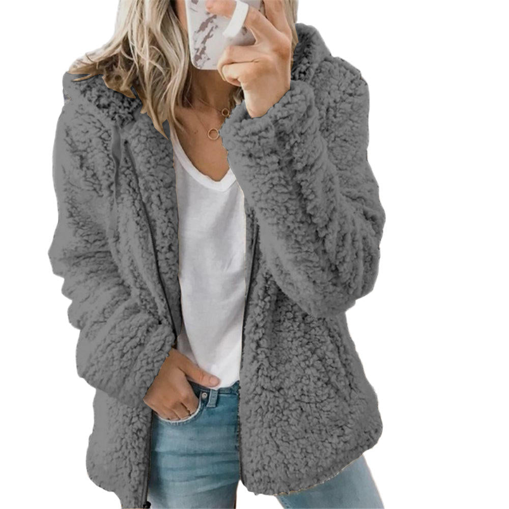 Dames Teddy Jack met Capuchon – Zacht, warm en casual stijlvol - De Mode Outlet7662968963158-Grijs/S