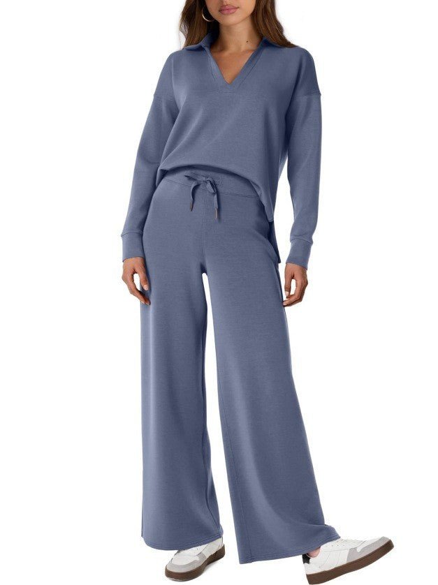 Dames Vrijetijdsset met Zipper Pullover en Wijde Broek | Comfortabel en Modern - De Mode OutletSKU_1758725128828_825
