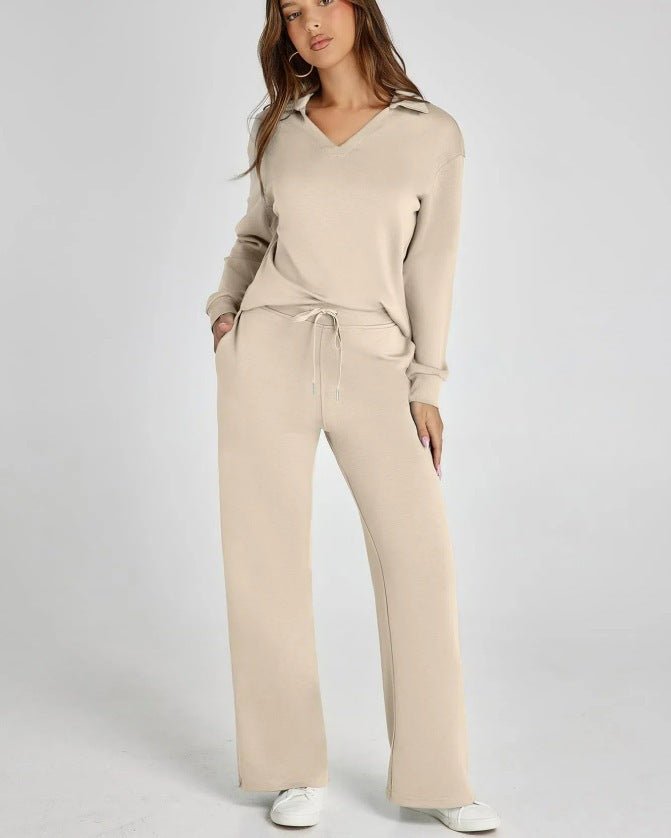 Dames Vrijetijdsset met Zipper Pullover en Wijde Broek | Comfortabel en Modern - De Mode OutletSKU_1758725128828_825