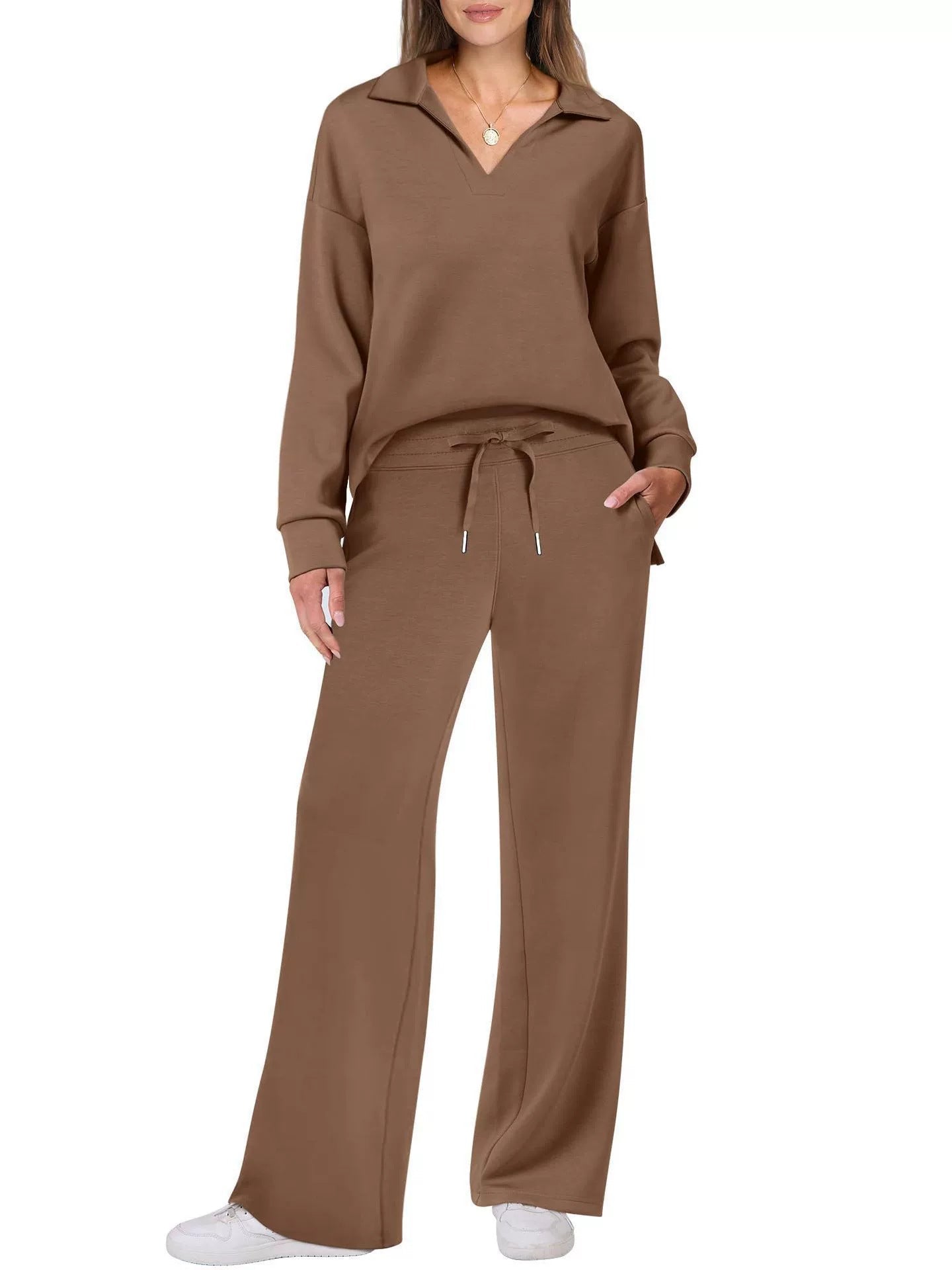Dames Vrijetijdsset met Zipper Pullover en Wijde Broek | Comfortabel en Modern - De Mode OutletSKU_1758725128828_825