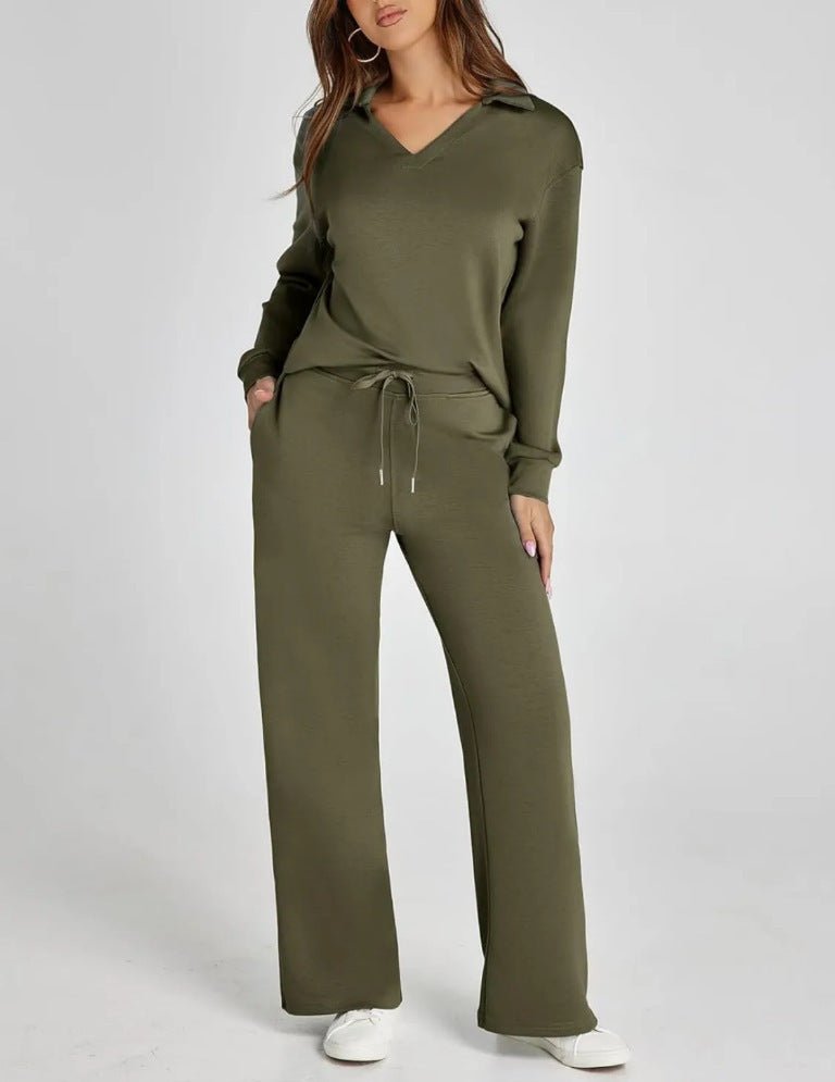 Dames Vrijetijdsset met Zipper Pullover en Wijde Broek | Comfortabel en Modern - De Mode OutletSKU_1758725128828_62