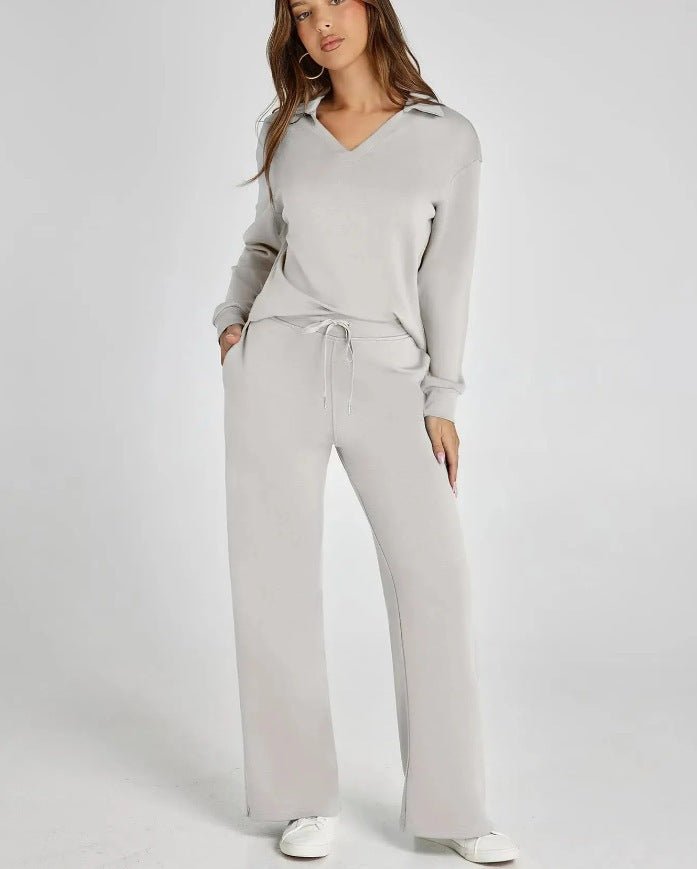 Dames Vrijetijdsset met Zipper Pullover en Wijde Broek | Comfortabel en Modern - De Mode OutletSKU_1758725128828_30