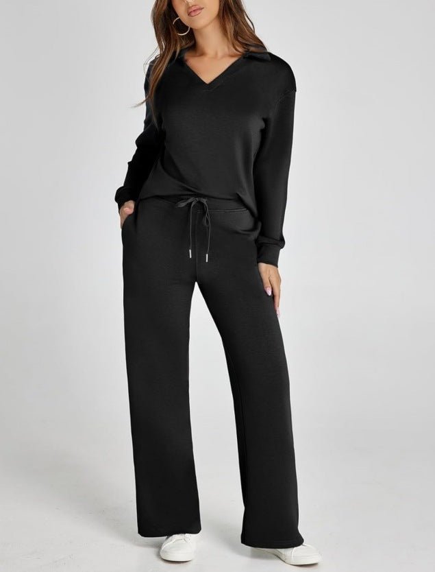 Dames Vrijetijdsset met Zipper Pullover en Wijde Broek | Comfortabel en Modern - De Mode OutletSKU_1758725128828_599
