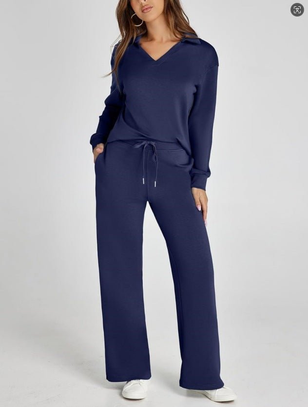 Dames Vrijetijdsset met Zipper Pullover en Wijde Broek | Comfortabel en Modern - De Mode OutletSKU_1758725128828_825