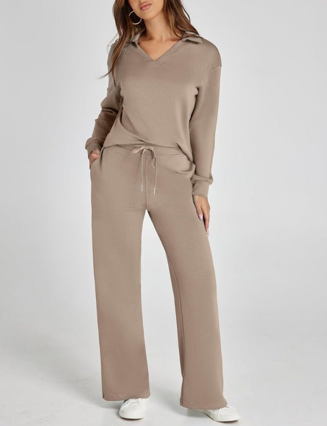 Dames Vrijetijdsset met Zipper Pullover en Wijde Broek | Comfortabel en Modern - De Mode OutletSKU_1758725128828_825