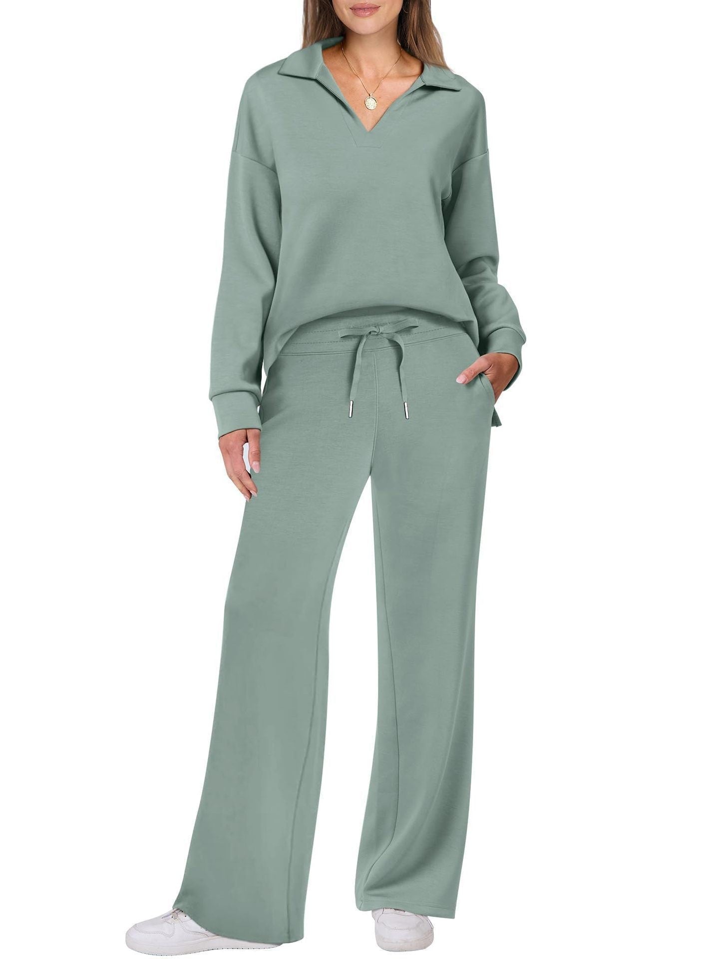 Dames Vrijetijdsset met Zipper Pullover en Wijde Broek | Comfortabel en Modern - De Mode OutletSKU_1758725128828_825
