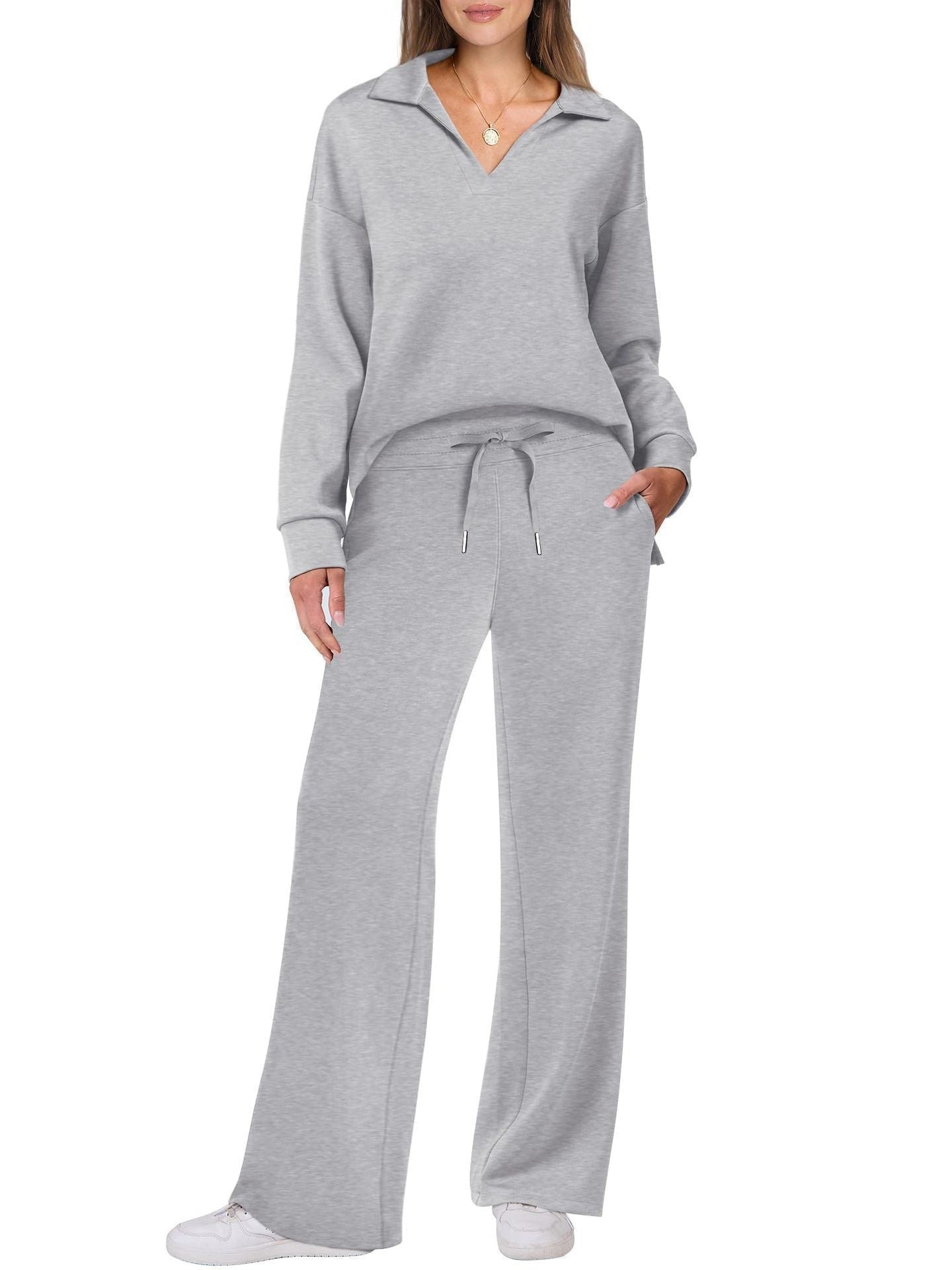 Dames Vrijetijdsset met Zipper Pullover en Wijde Broek | Comfortabel en Modern - De Mode OutletSKU_1758725128828_825