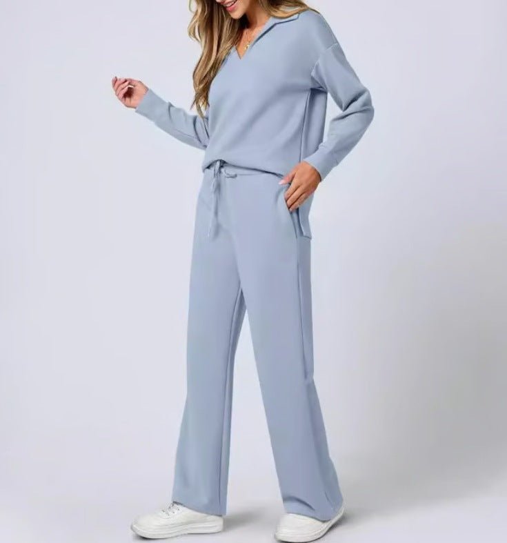 Dames Vrijetijdsset met Zipper Pullover en Wijde Broek | Comfortabel en Modern - De Mode OutletSKU_1758725128828_825