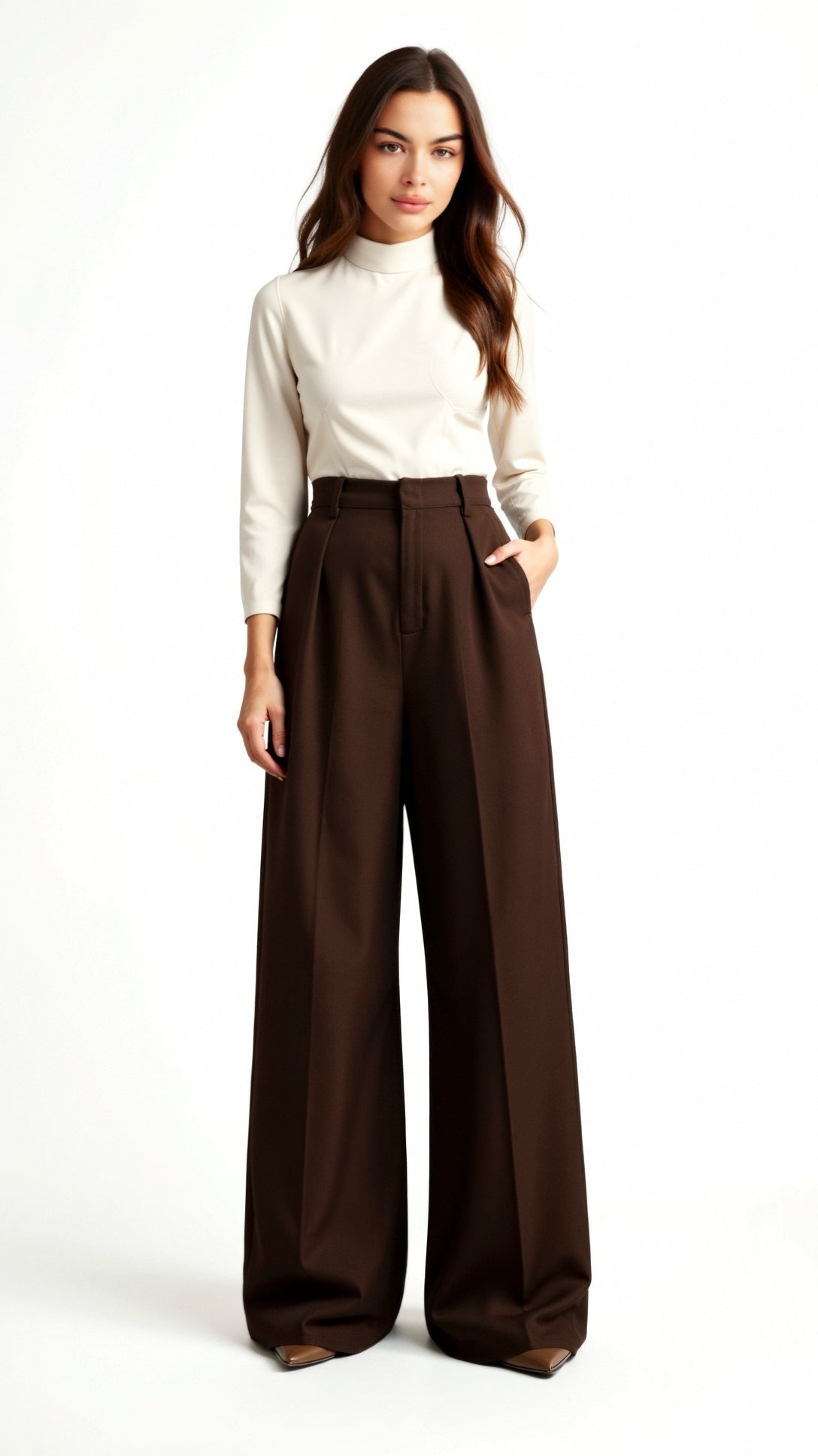 Dames wide - leg pantalon | Hoge taille met plooien en zijzakken - De Mode Outlet