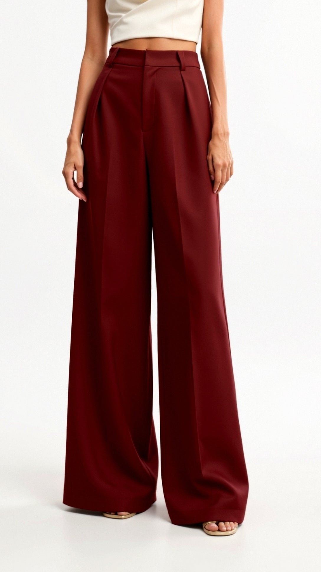 Dames wide - leg pantalon | Hoge taille met plooien en zijzakken - De Mode Outlet