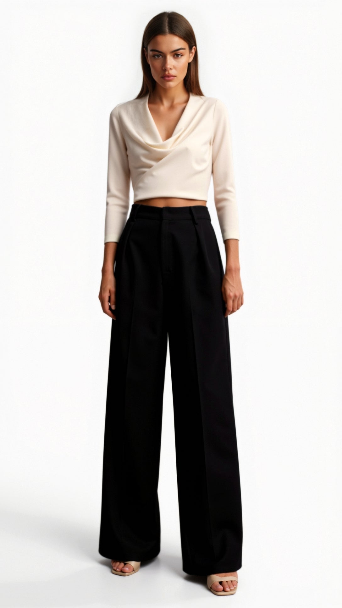 Dames wide - leg pantalon | Hoge taille met plooien en zijzakken - De Mode Outlet
