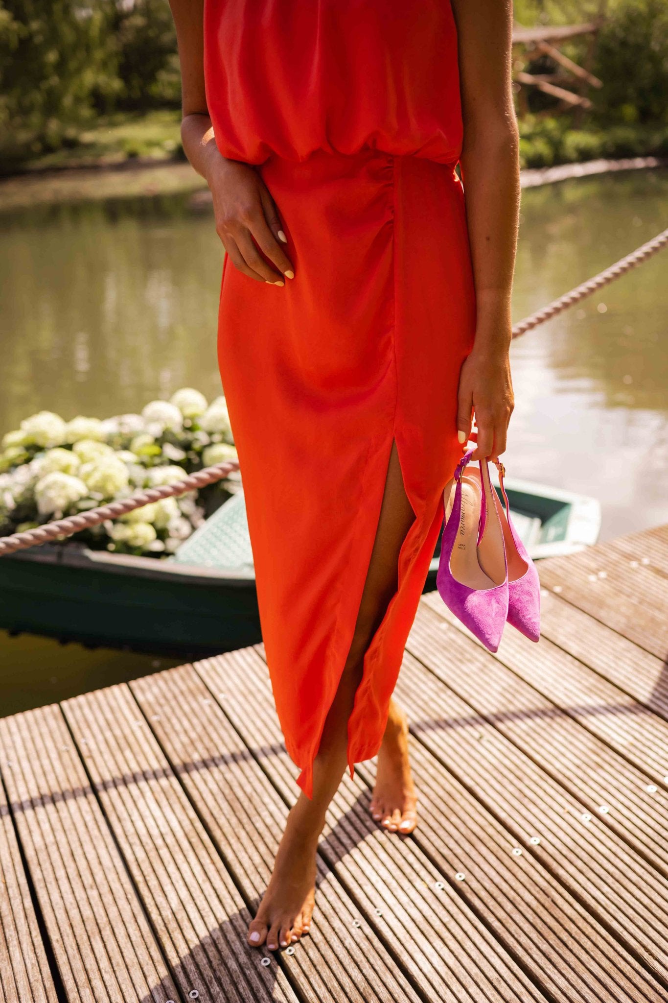 Dames Zomerjurk met Elegante Pasvorm – Licht en Stijlvol - De Mode OutletAA474-GS-Oranje-XS