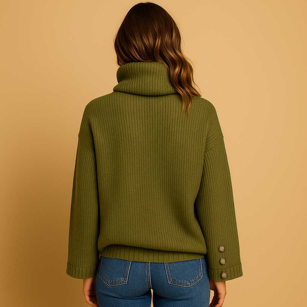 Gebreide Damescoltrui met Knoopdetail en Comfortabele Pasvorm