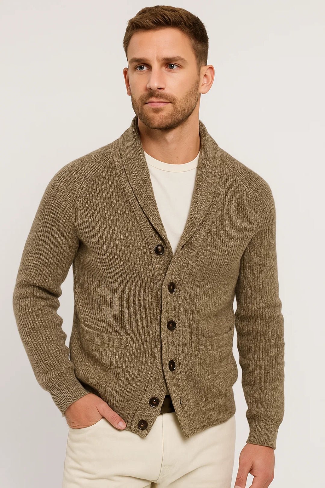 Heren Gebreid Vest met Sjaalkraag en Knoopsluiting - De Mode Outlet