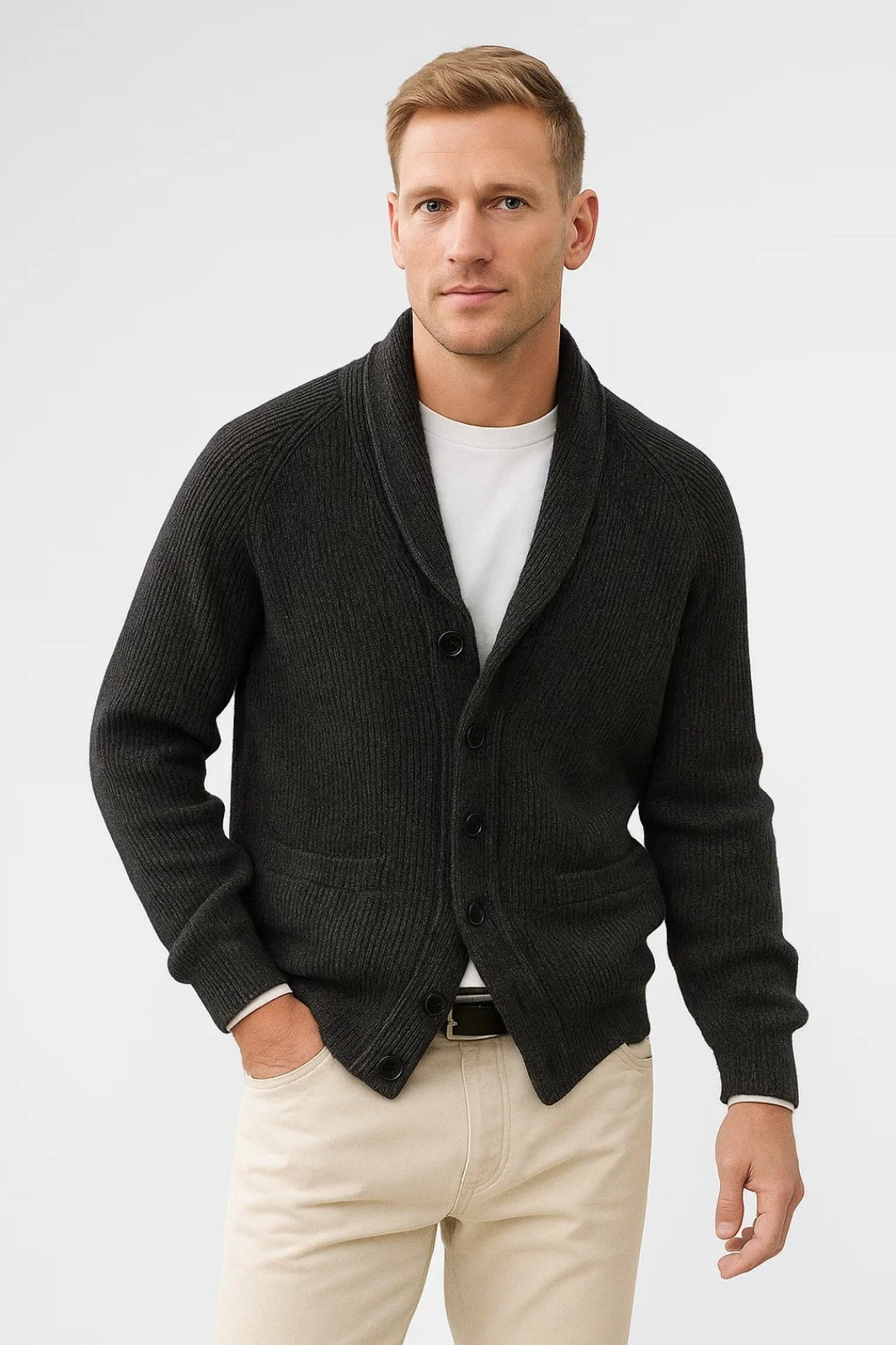 Heren Gebreid Vest met Sjaalkraag en Knoopsluiting - De Mode Outlet