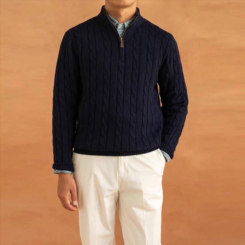 Heren half - zip trui | Tijdloze stijl met jacquard structuur - De Mode Outlet