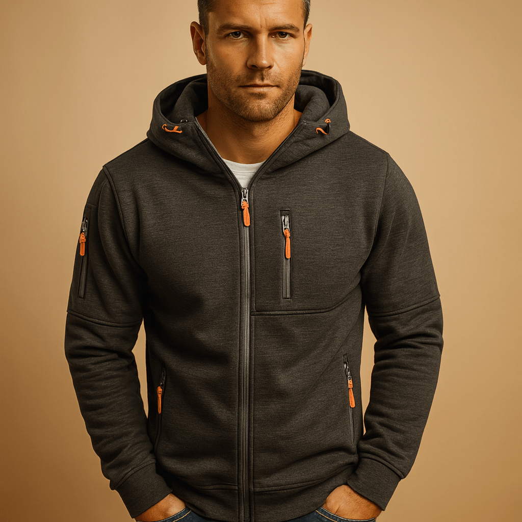 Heren Hoodie met Rits | Casual Pasvorm met Capuchon - De Mode OutletD5-YY100007