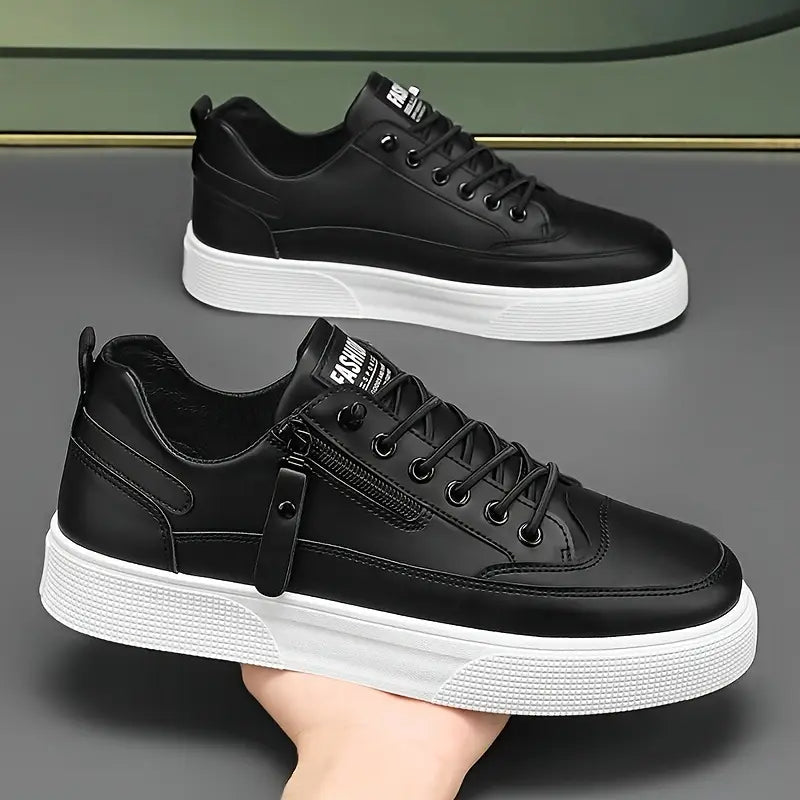 Heren Lage Sneakers | Vetersluiting met Praktische Zijrits - De Mode Outlet