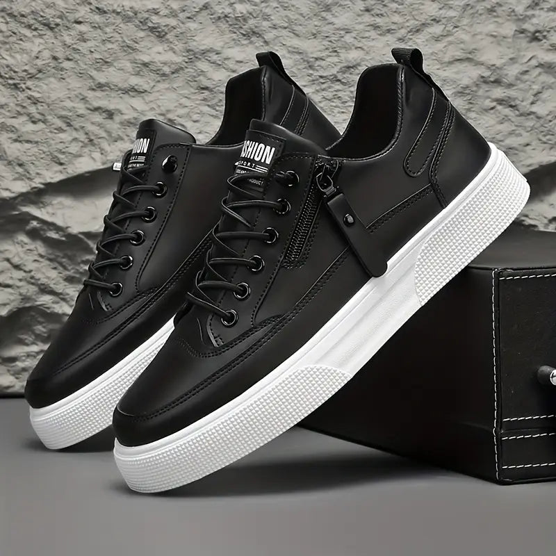Heren Lage Sneakers | Vetersluiting met Praktische Zijrits - De Mode Outlet