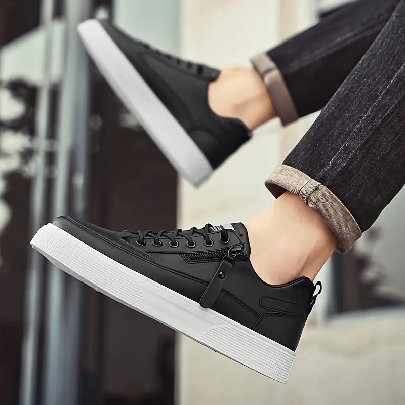 Heren Lage Sneakers | Vetersluiting met Praktische Zijrits - De Mode Outlet