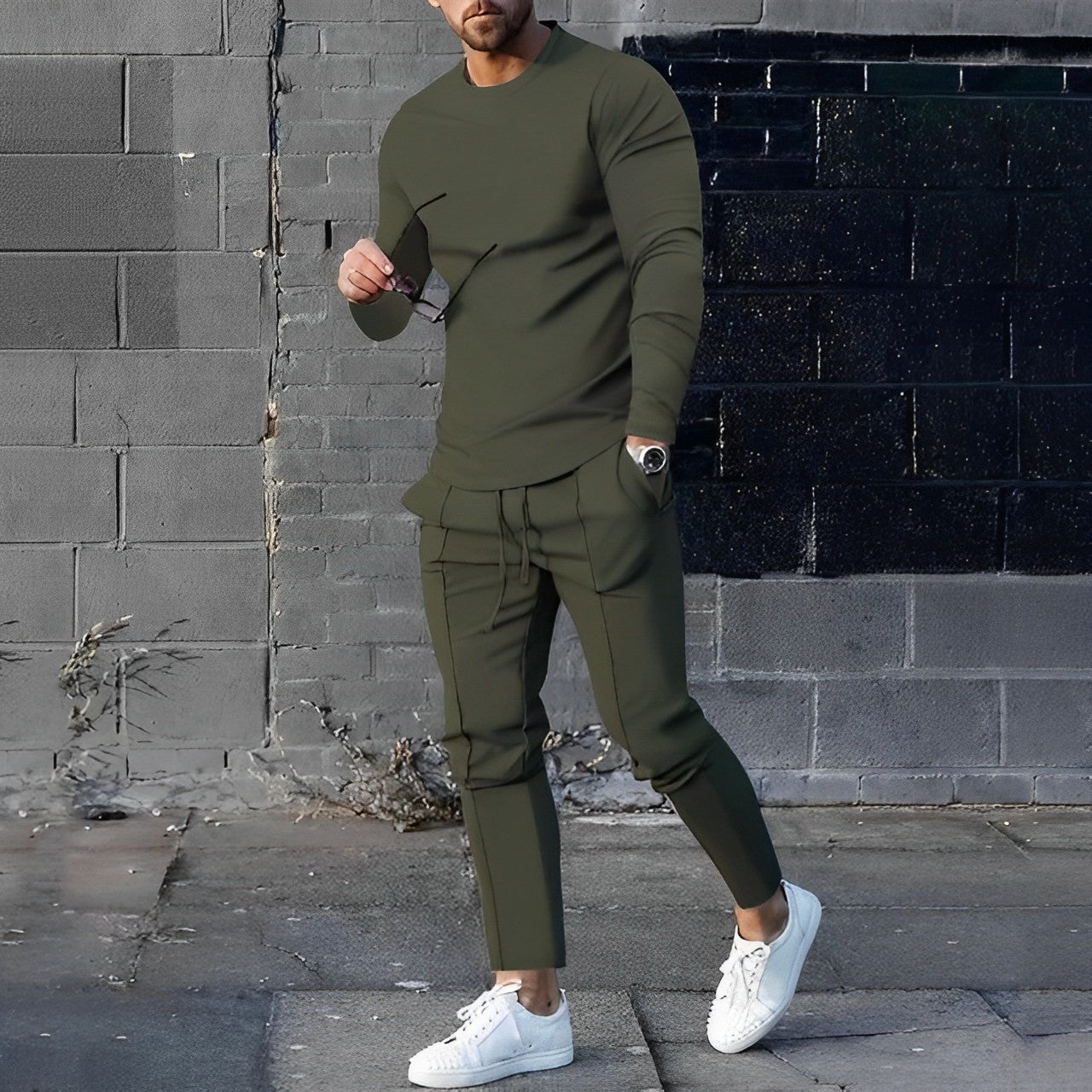 Heren Set met Comfortabele Pasvorm en Lichtgewicht Ontwerp - De Mode OutletP1450 - Army Green - M