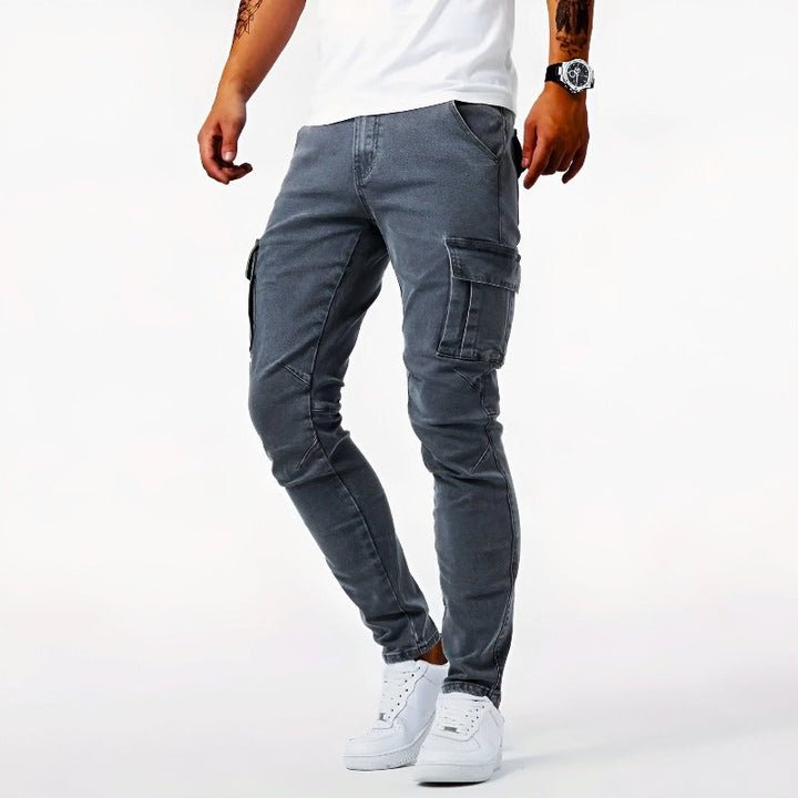 Heren Slim Fit Cargo Jeans met Functionele Zakken - De Mode Outlet
